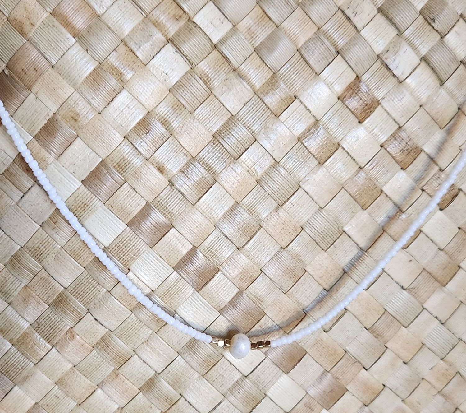 Bead and Pearl Necklace, Bead Color: White