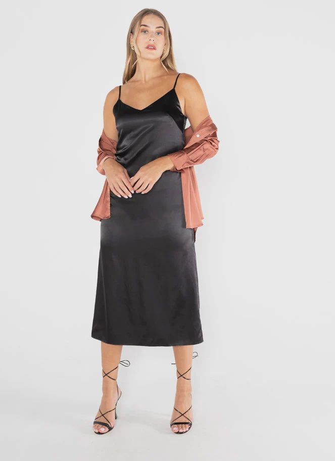 C&#39;est Moi Long Satin Slip Dress #CED6105