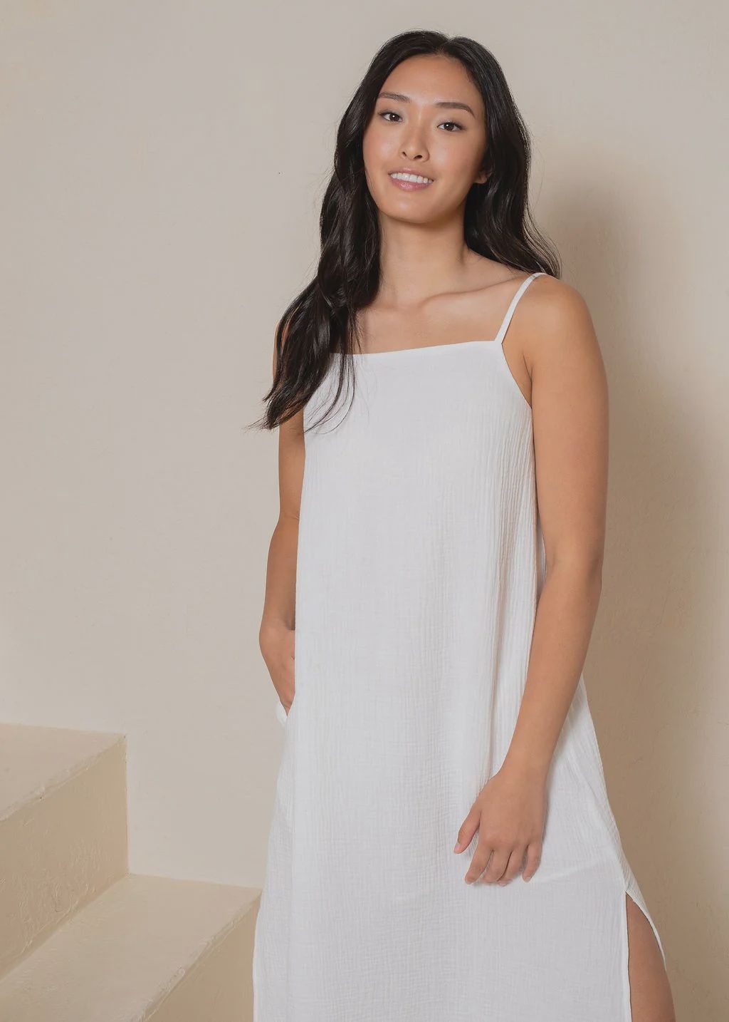 Latte Love Crinkle Cotton Gauze Maxi Dress