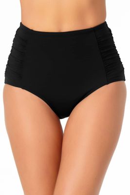 Anne Cole Shirred High Waist Tummy Control Bikini Bottoms