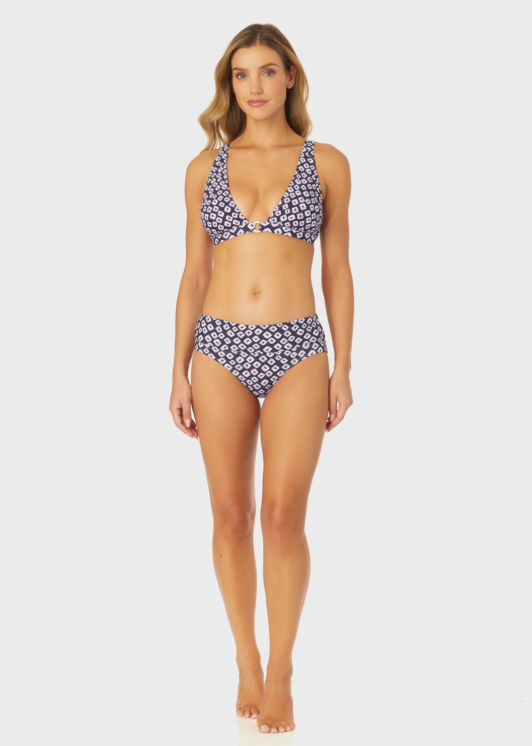 Anne Cole  Shibori Geo Ring Plunge Triangle Bikini Swim Top