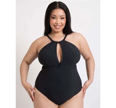 Curvy Kate logo Zip Tide Non-Wired Multiway Swimsuit Black-CS035606BLK