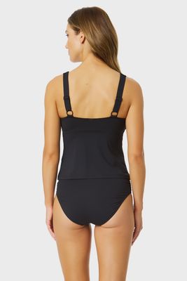 Anne Cole Mod Tropical Black V Neck Ring Front Tankini