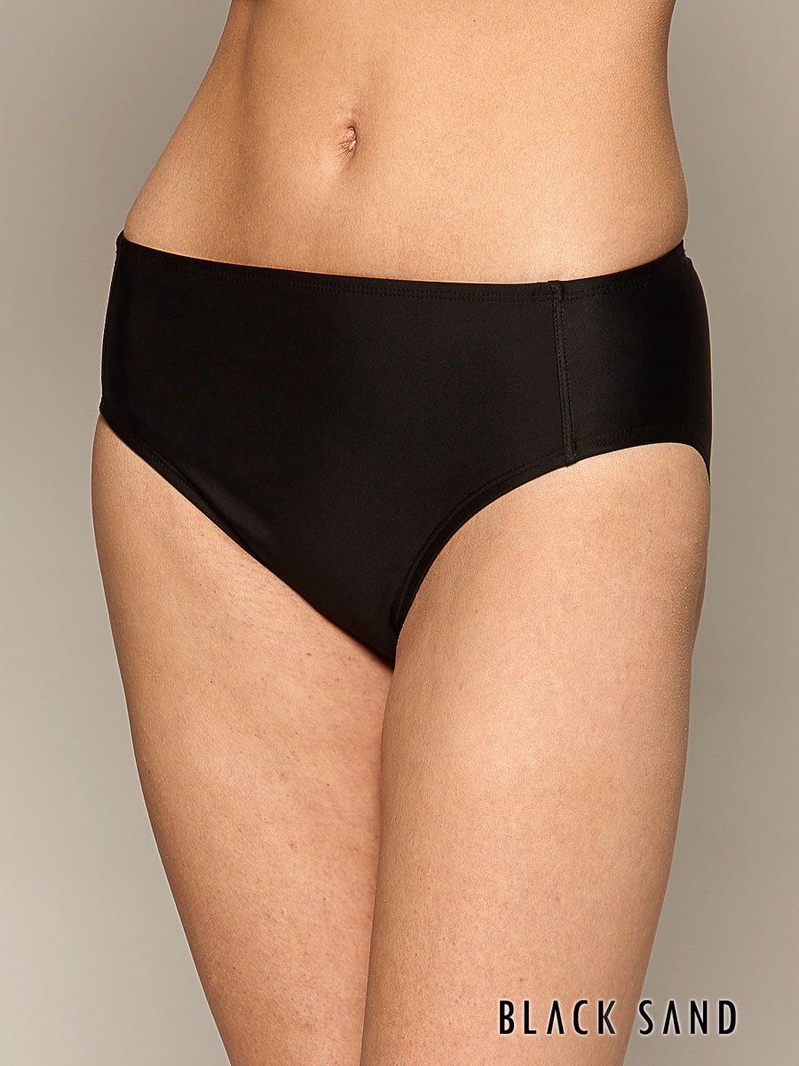 Black Sand Mid Waist Bikini Bottom with Power Mesh