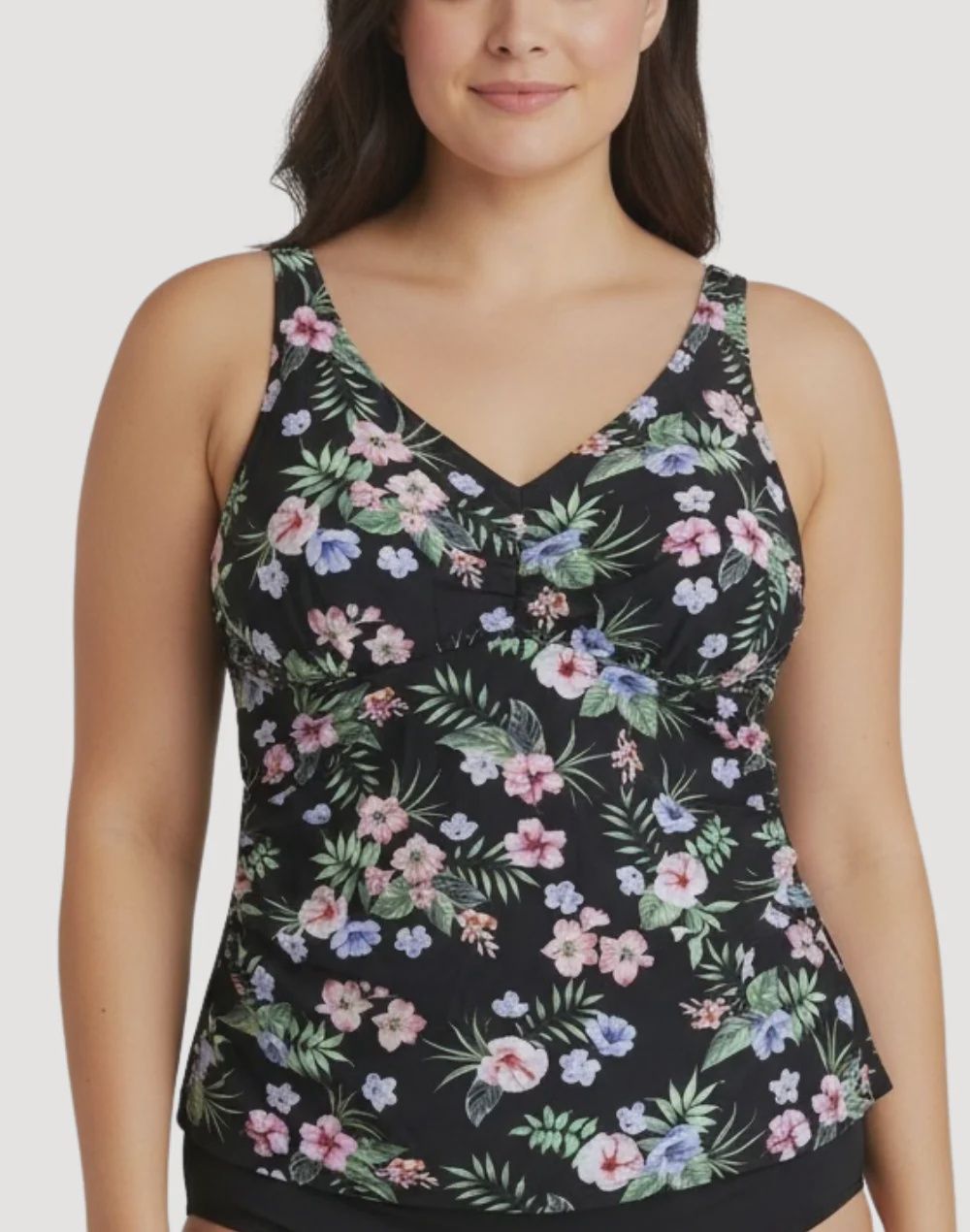Black Sand Tropical Flowers F/G Cup Tankini Top