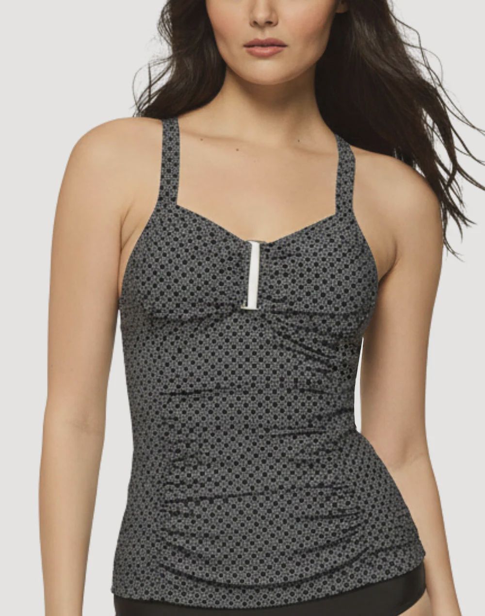 Black Sand Onyx Dot Crossback Tankini  Top