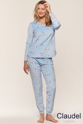 Claudel Lingerie Plush Cat Print Pajama Set