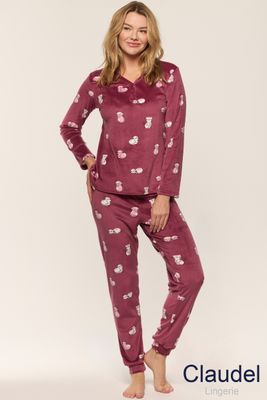 Claudel Lingerie Plush Cat Print Pajama Set