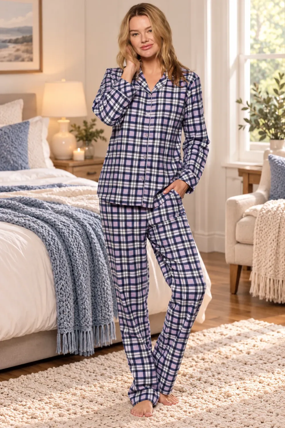 Claudel Lingerie Flannel Plaid Pajama Set