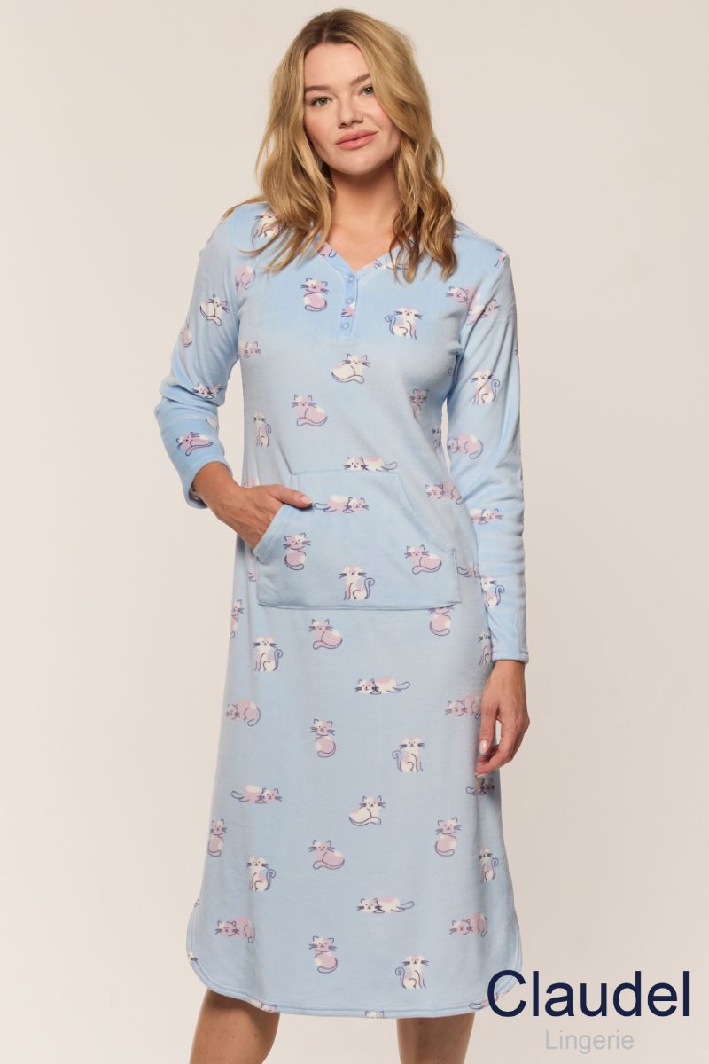 Claudel Lingerie Plush Cat Print Sleep Chemise