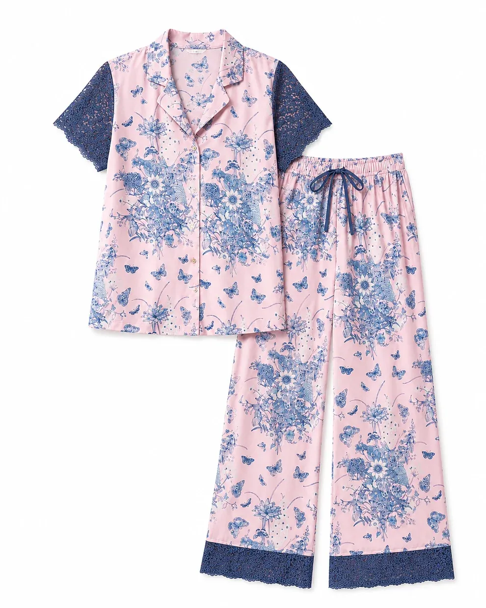 Latte Love Lace SS Notch Collar &amp; Pant Set