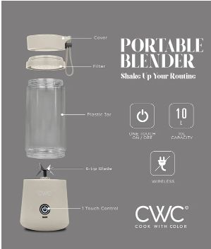 CWC Grey Rechargeable Portable Blender 12 oz. Assorted Colors