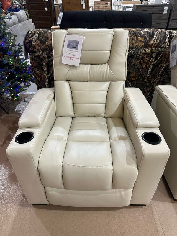 Galaxy Faux Leather Power Theater Recliner, Ivory Retails for $699 Now $399