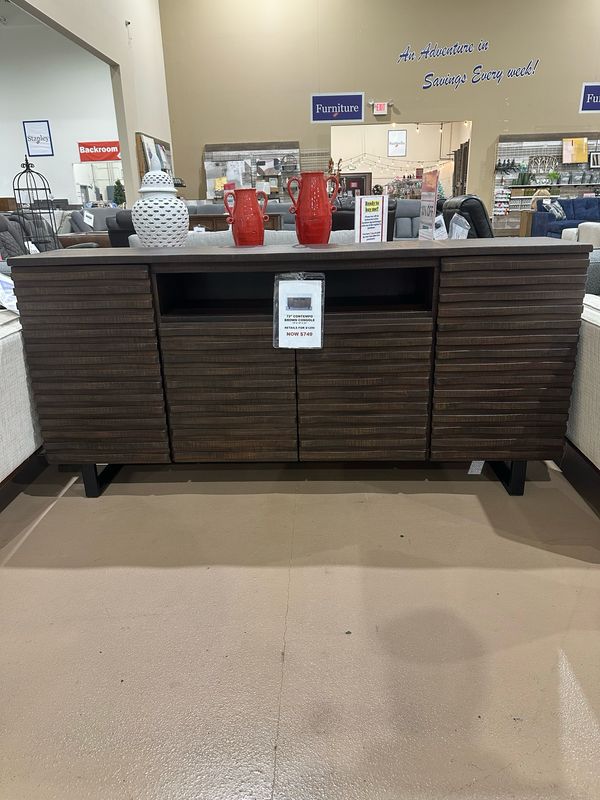 72” Contempo brown console, Retails for $1299, Now $799