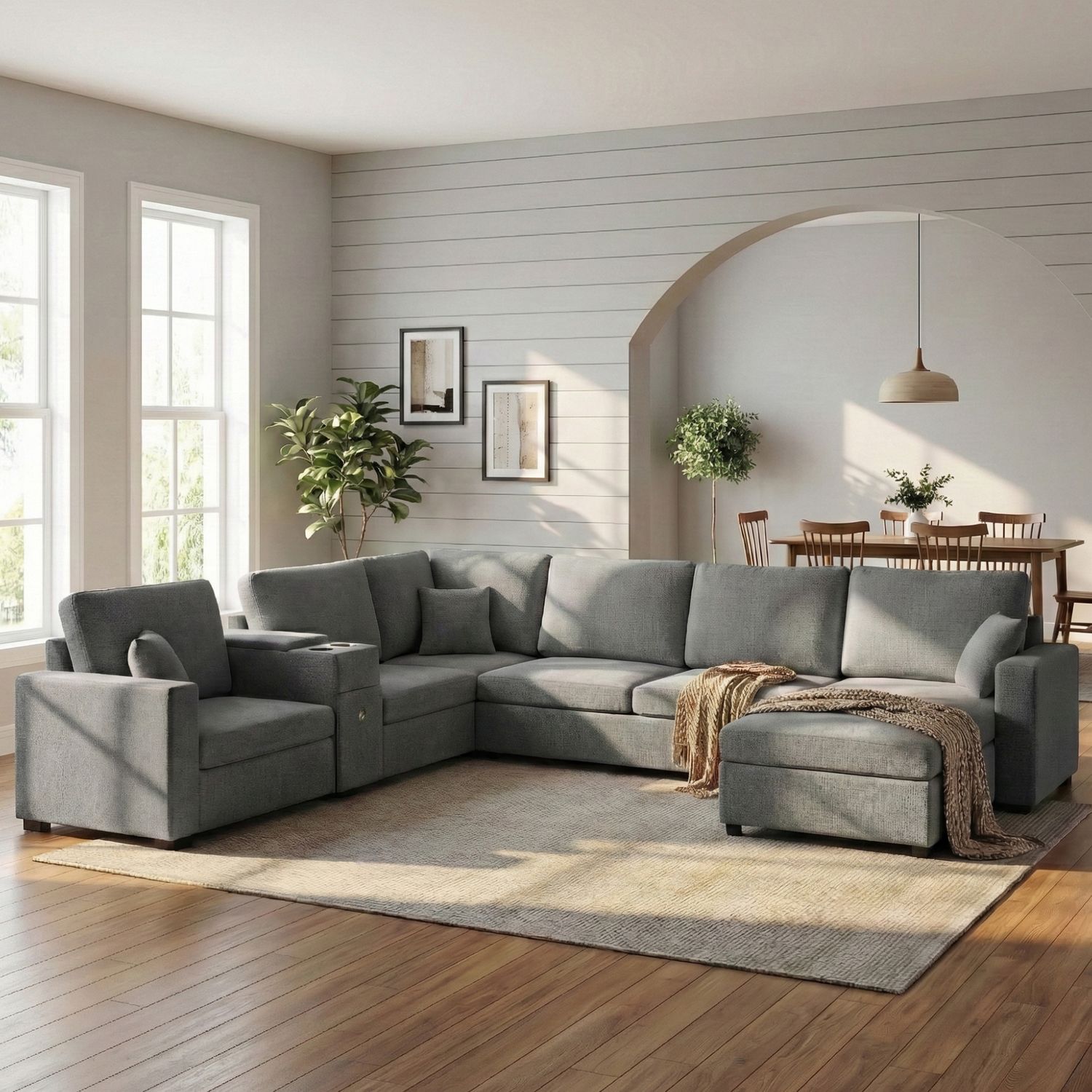 5 - Seat Modular Sectional Sofa Couch - Grey 5 - Seat Modular Sectional Sofa Couch - Grey