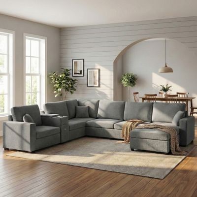 5 - Seat Modular Sectional Sofa Couch - Grey 5 - Seat Modular Sectional Sofa Couch - Grey