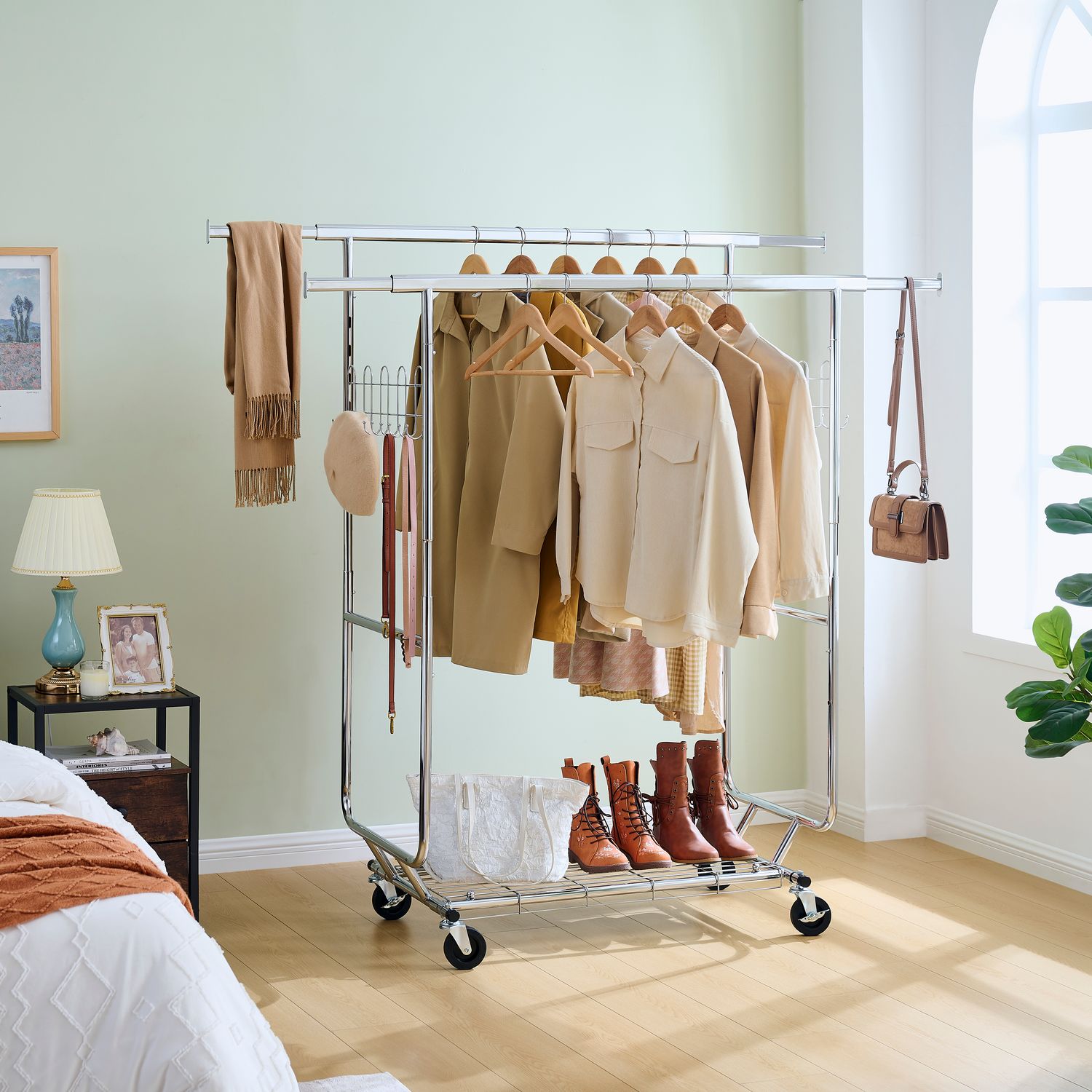 Double Clothing Garment Rack with Shelves Capacity 800lbs Clothing Double Clothing Garment Rack with Shelves Capacity 800lbs Clothing