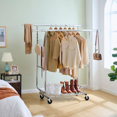 Double Clothing Garment Rack with Shelves Capacity 800lbs Clothing Double Clothing Garment Rack with Shelves Capacity 800lbs Clothing