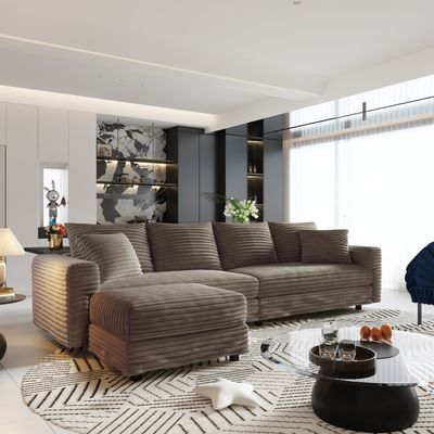 102.4 102.4 "Plush Corduroy 4 - Seat Sofa - Camel - 59 x 102.4 x 25.6 in.