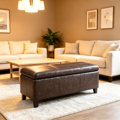 50.25 50.25" Wide Contemporary Rectangle Storage Ottoman Bench in Distressed