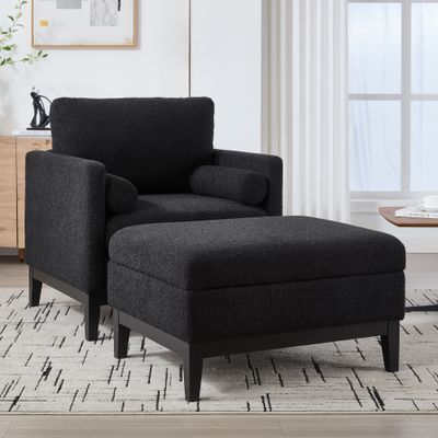 35.4 Wide Farmhouse Performance Upholstered Wood Base Square Acc 35.4 Wide Farmhouse Performance Upholstered Wood Base Square Acc