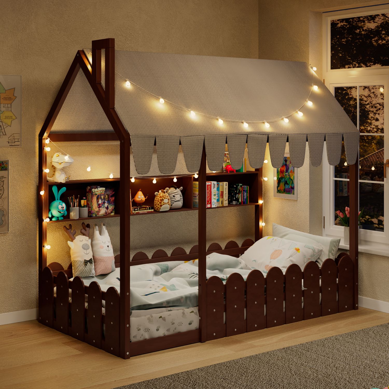 {Slats are not included} Twin Size Montessori House Bed for Kids {Slats are not included} Twin Size Montessori House Bed for Kids