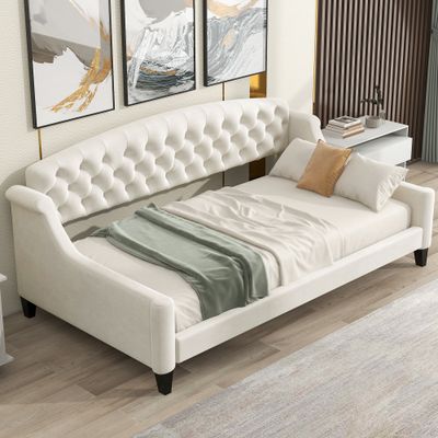 Modern Luxury Tufted Button Daybed, Twin, Beige Modern Luxury Tufted Button Daybed, Twin, Beige