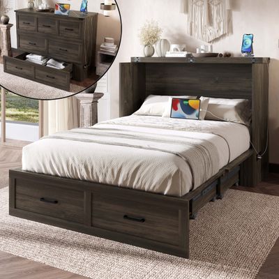 Murphy Bed Cabinet Full Size with Charging Station - Gray Murphy Bed Cabinet Full Size with Charging Station - Gray