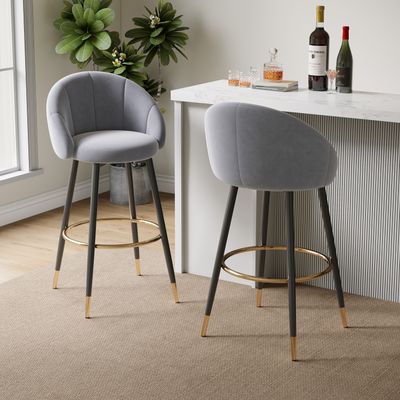 40.5 High Back, Gray Velvet & Gold Metal Bar Stool, 300lb Capacity 40.5 High Back, Gray Velvet & Gold Metal Bar Stool, 300lb Capacity