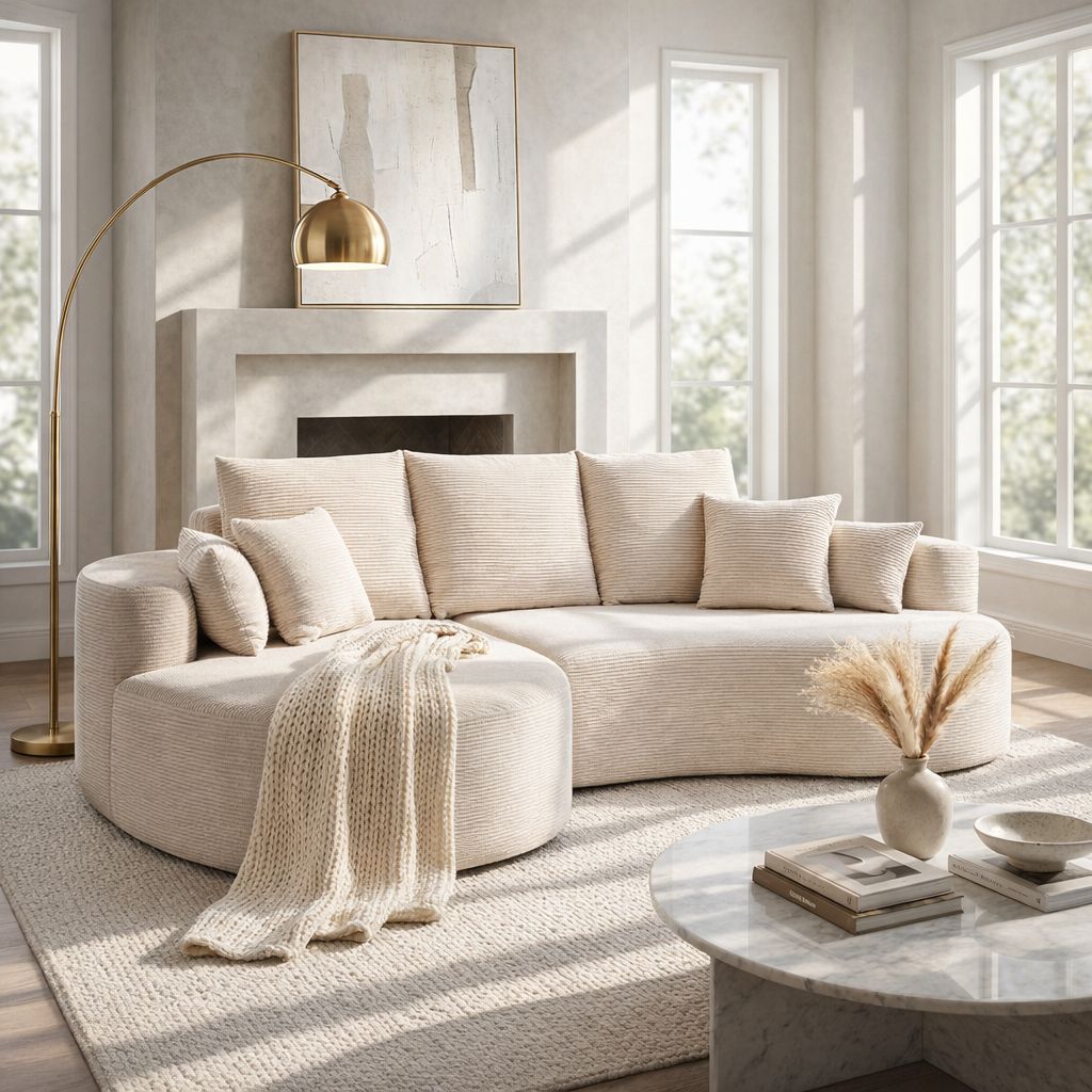 106 in. 2 - Piece Fabric Cloud Curved Sectional Corduroy Sofa with 106 in. 2 - Piece Fabric Cloud Curved Sectional Corduroy Sofa with