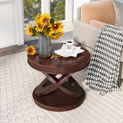 Retro Round Wooden End Table - Walnut Retro Round Wooden End Table - Walnut