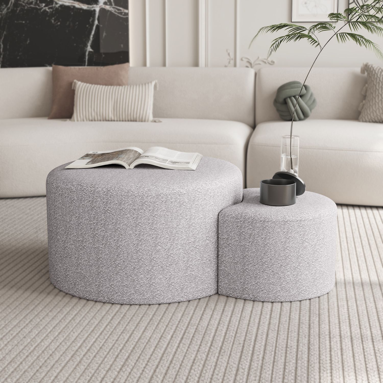 Upholstered Nesting Coffee Tables (Set of 2) - Beige Upholstered Nesting Coffee Tables (Set of 2) - Beige