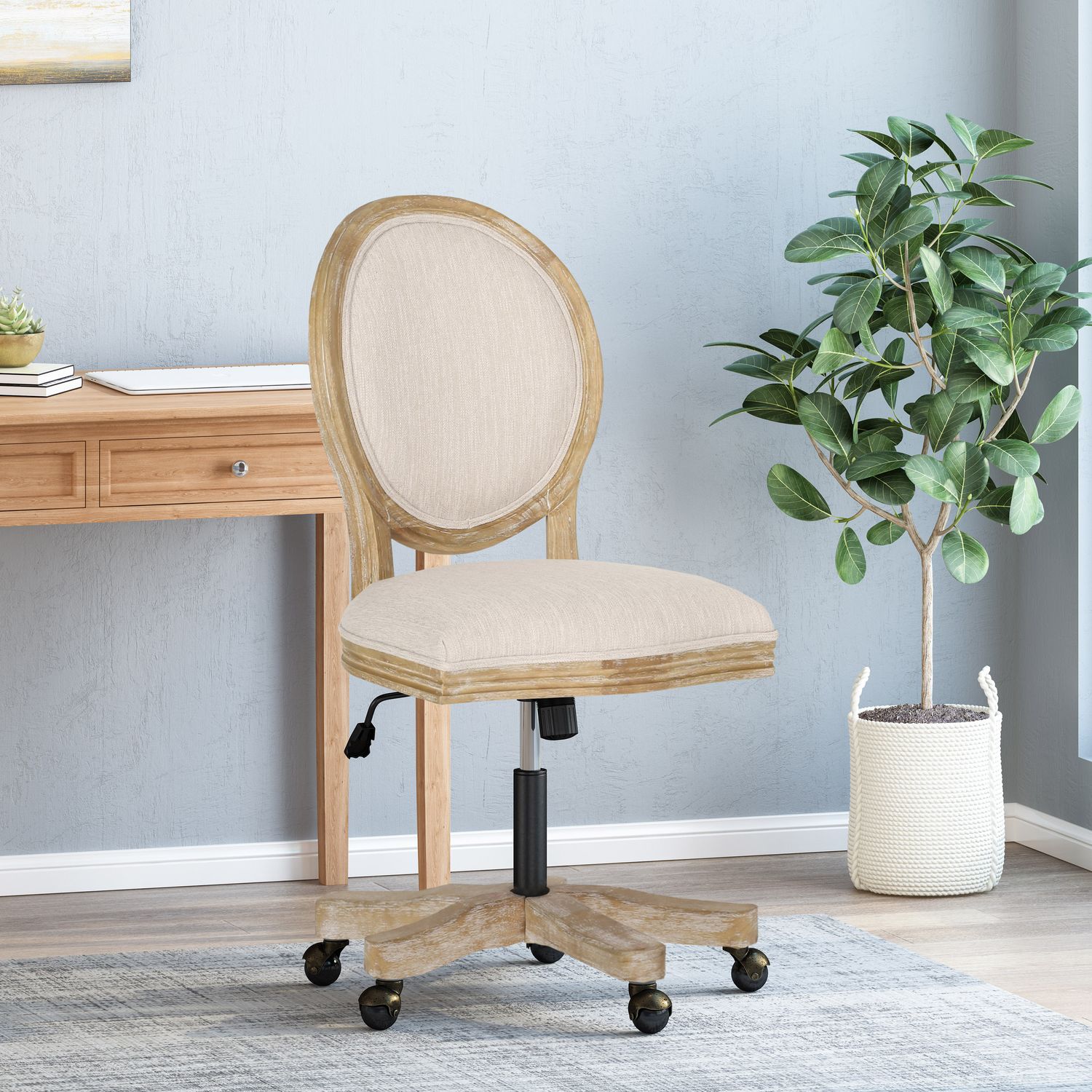 Swivel&Lift Office Chair - Beige+Natural