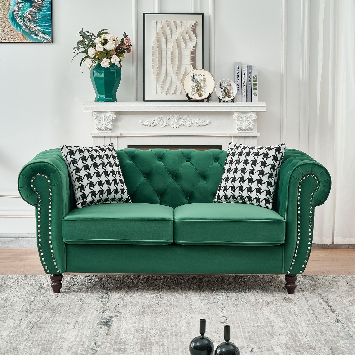 67Chesterfield ‌velvet upholstery fabric Sofa with Roll Armrest &