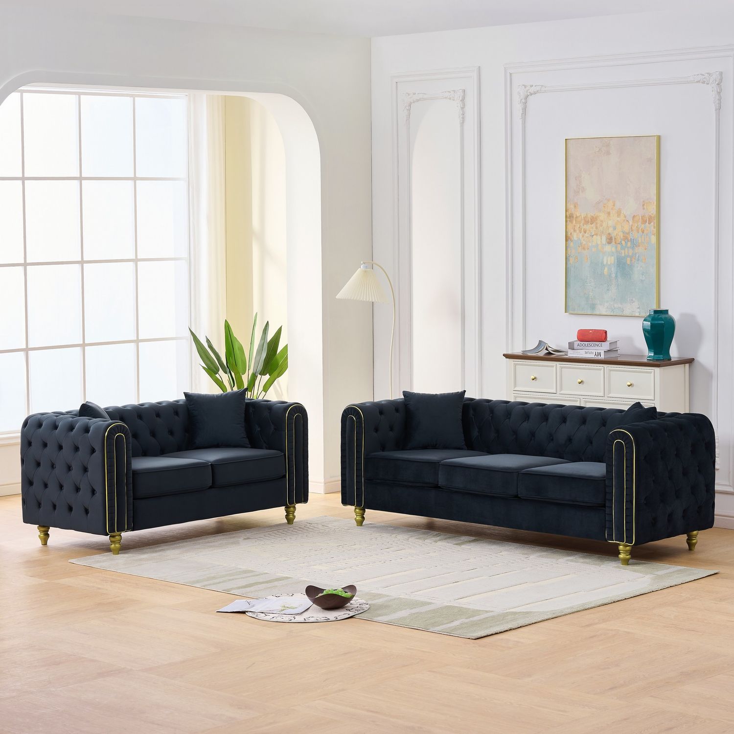 3 - Seat +2 - Seat Modern Loveseat Sofa - Black