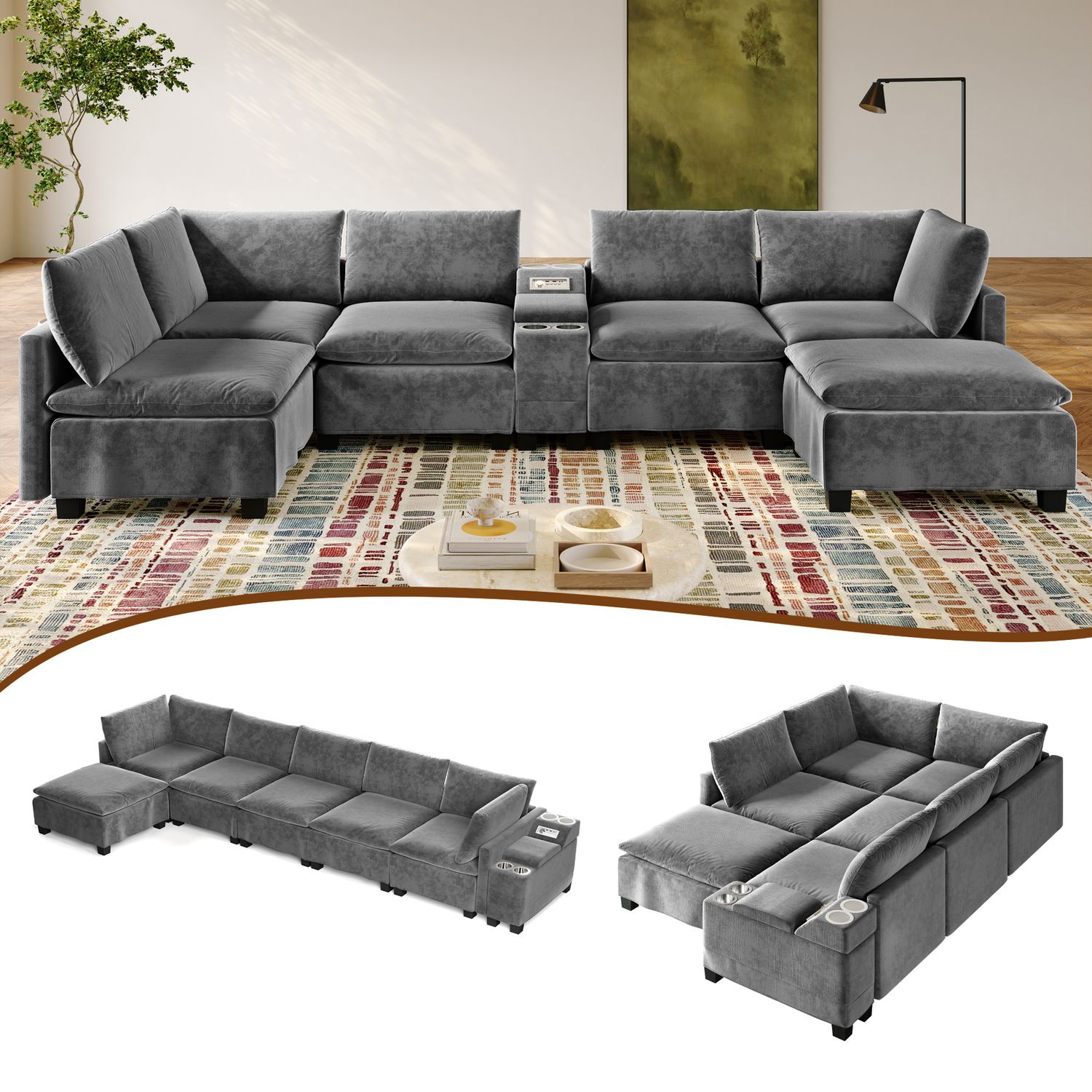 121.2" Modular U - Shaped Cloud Sectional Sofa - 121.2x57.4x31.4IN