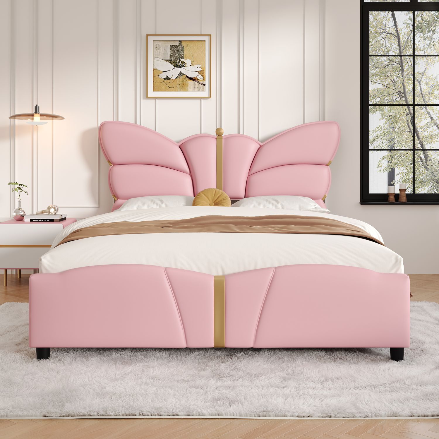 Queen Size Upholstered PU Leather Bed Frame - Light Pink Queen Size Upholstered PU Leather Bed Frame - Light Pink