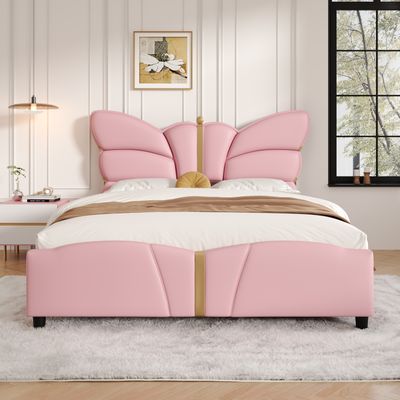 Queen Size Upholstered PU Leather Bed Frame - Light Pink Queen Size Upholstered PU Leather Bed Frame - Light Pink