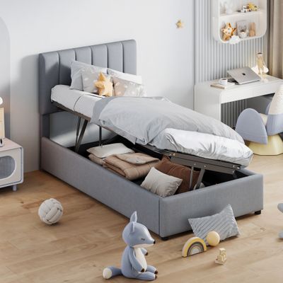Twin Size Upholstered Platform Bed with a Hydraulic Storage System Twin Size Upholstered Platform Bed with a Hydraulic Storage System