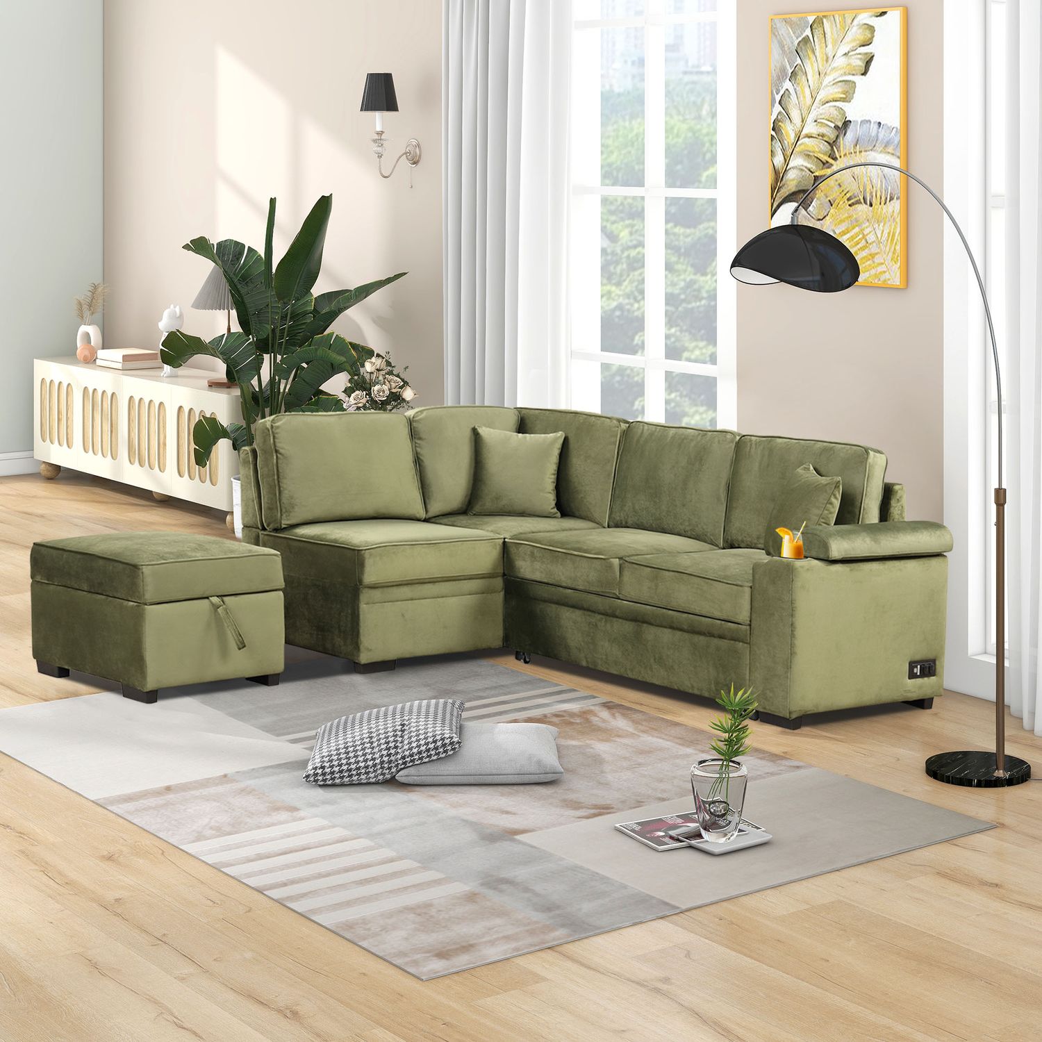 84.75 Sleeper Sofa Bed, 2 in 1 Pull Out sofa bed - 84.75x75.7x33.5IN 84.75 Sleeper Sofa Bed, 2 in 1 Pull Out sofa bed - 84.75x75.7x33.5IN