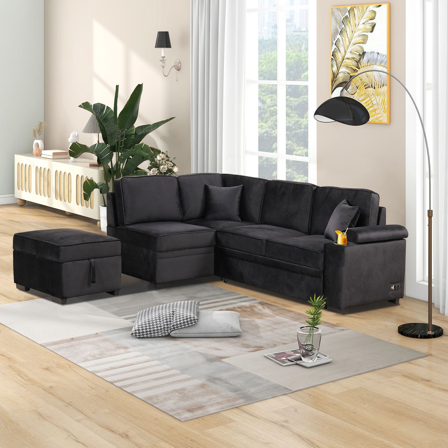 84.75 Sleeper Sofa Bed, 2 in 1 Pull Out sofa bed L - Shaped Couch 84.75 Sleeper Sofa Bed, 2 in 1 Pull Out sofa bed L - Shaped Couch