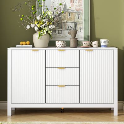 U_STYLE Sideboard with Wave Design - 3 Adjustable Shelves - White