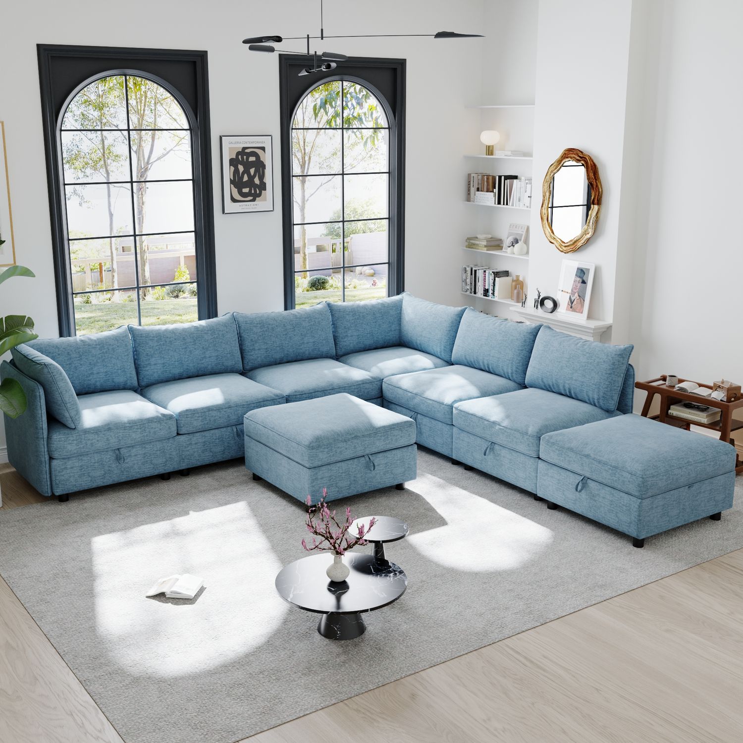 Modular Sectional Sofa, Convertible Sofa Seat With Storage - 124 x 129 Modular Sectional Sofa, Convertible Sofa Seat With Storage - 124 x 129