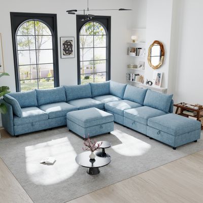 Modular Sectional Sofa, Convertible Sofa Seat With Storage - 124 x 129 Modular Sectional Sofa, Convertible Sofa Seat With Storage - 124 x 129