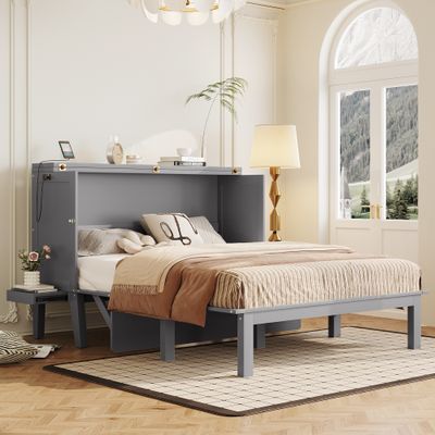 Queen Size Murphy Bed with USB Port and removable Shelves on Each Side Queen Size Murphy Bed with USB Port and removable Shelves on Each Side