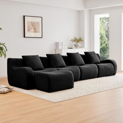 L - Shaped 4 - Seat Boneless Sofa - Black L - Shaped 4 - Seat Boneless Sofa - Black