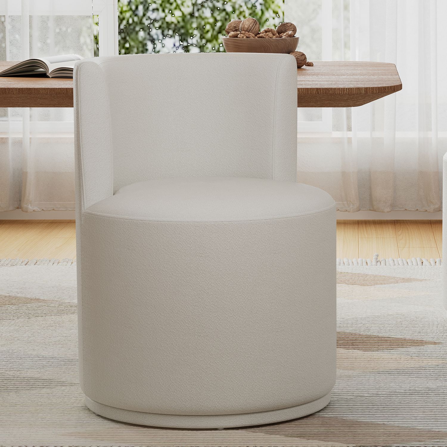 Modern Swivel Upholstered Side Chair in Beige