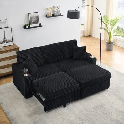 80 Corduroy Multi - Function Sofa with Hidden Reclining - Black 80 Corduroy Multi - Function Sofa with Hidden Reclining - Black