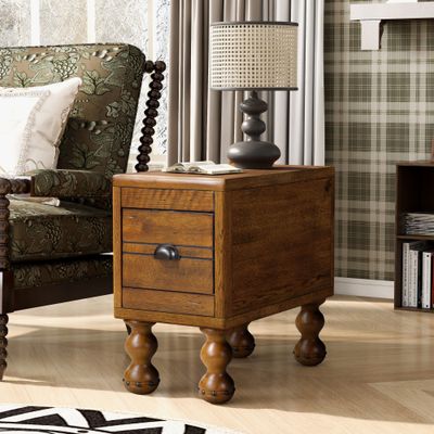 Solid Wood End Table, Rectangle 23.6 Solid Wood End Table, Rectangle 23.6" Narrow Side Table with Drawer