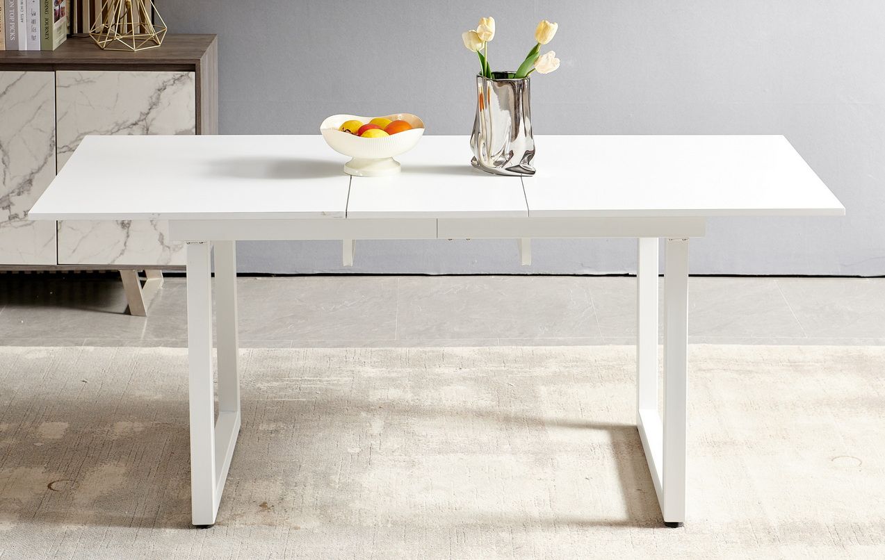 white color, Square Extendable Dining Table with metal leg - Antique white color, Square Extendable Dining Table with metal leg - Antique